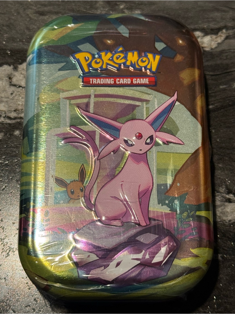 Pokemon Pink Espeon Tin with Green Blue Accents